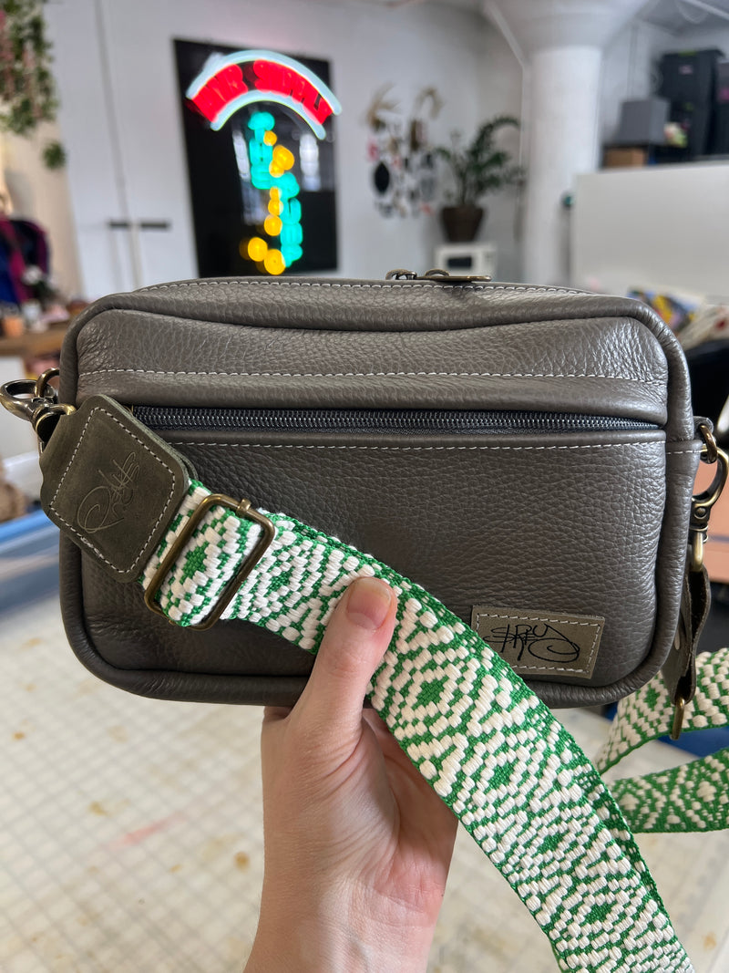 PIONEER-small bag-Strey Designs-gray w/white & green strap-Strey Designs