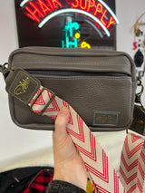 PIONEER-small bag-Strey Designs-gray w/white & red strap-Strey Designs